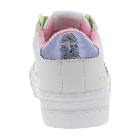 Tennis blanches à talon compensé bas avec des lacets fluo paillété - Image 6