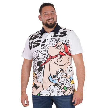 Polo en coton blanc imprimé pourvu d'une coupe droite et d'un col boutonné