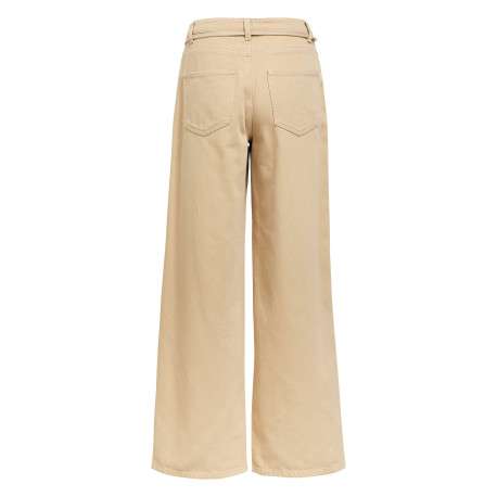 Jean beige uni pourvu d'une coupe bootcut et d'un lien à nouer à la taille - Image 2
