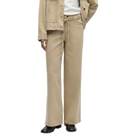 Jean beige uni pourvu d'une coupe bootcut et d'un lien à nouer à la taille - Image 6