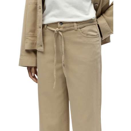 Jean beige uni pourvu d'une coupe bootcut et d'un lien à nouer à la taille - Image 7