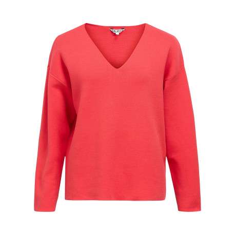 Pull rouge uni pourvu d'une coupe droite et de manches longues