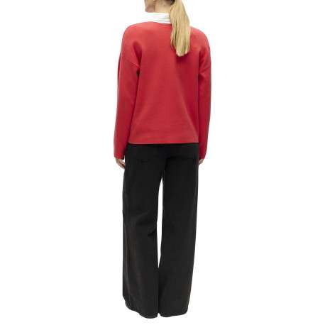 Pull rouge uni pourvu d'une coupe droite et de manches longues - Image 4