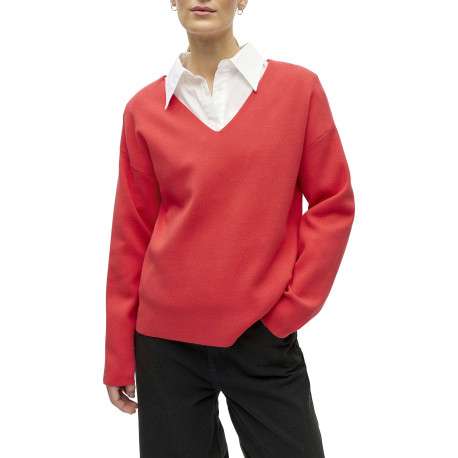 Pull rouge uni pourvu d'une coupe droite et de manches longues - Image 5
