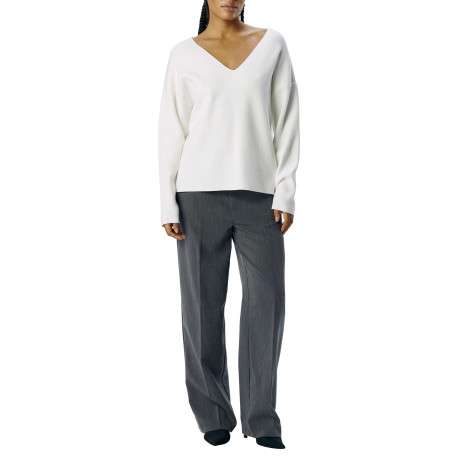 Pull blanc uni pourvu d'une coupe droite et de manches longues - Image 2