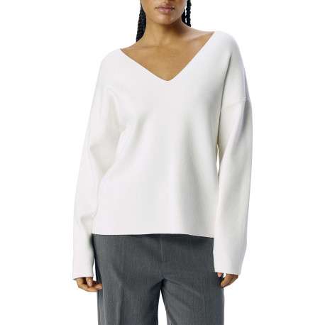 Pull blanc uni pourvu d'une coupe droite et de manches longues - Image 4