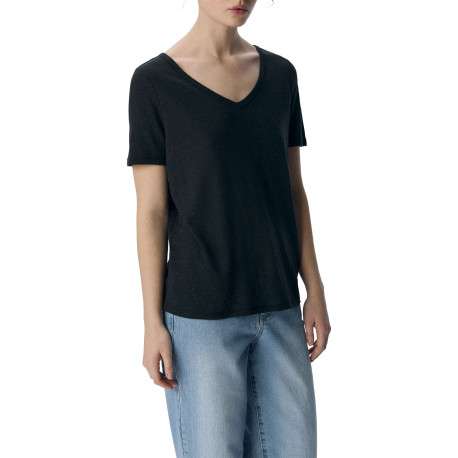 T-shirt noir uni pourvu d'une coupe droite et de manches courtes - Image 4