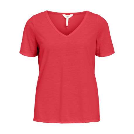 T-shirt rouge uni pourvu d'une coupe droite et de manches courtes