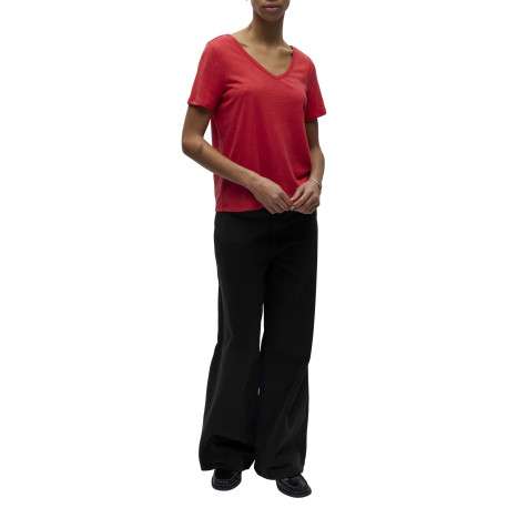T-shirt rouge uni pourvu d'une coupe droite et de manches courtes - Image 2
