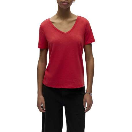 T-shirt rouge uni pourvu d'une coupe droite et de manches courtes - Image 4