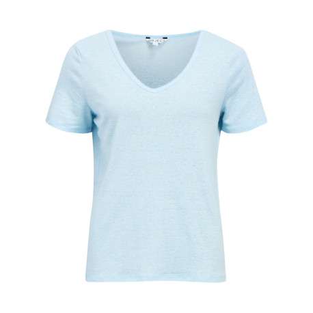 T-shirt ciel uni pourvu d'une coupe droite et de manches courtes