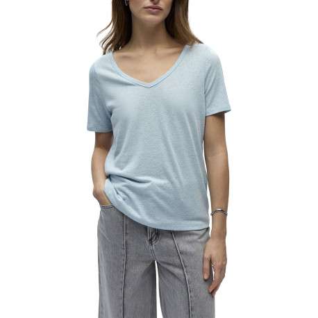 T-shirt ciel uni pourvu d'une coupe droite et de manches courtes - Image 4