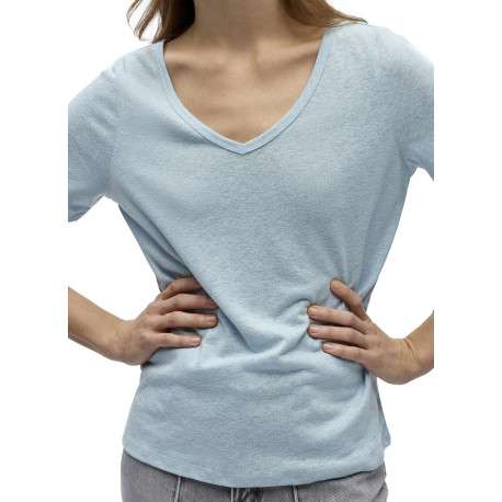T-shirt ciel uni pourvu d'une coupe droite et de manches courtes - Image 5