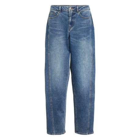 Jean en coton mélangé bleu uni pourvu d'une coupe bootcut et de multiples poches