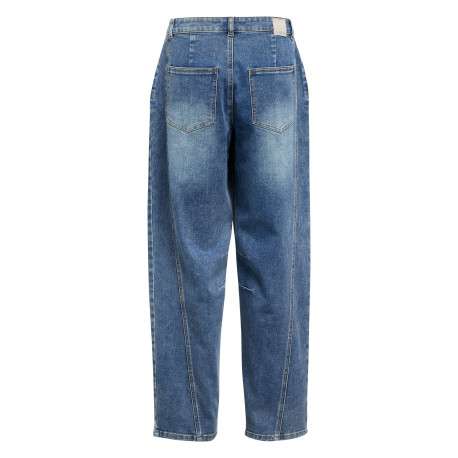 Jean en coton mélangé bleu uni pourvu d'une coupe bootcut et de multiples poches - Image 2