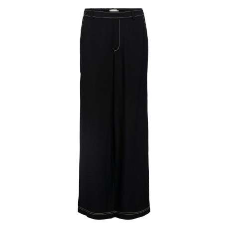 Pantalon chino noir uni pourvu d'une coupe bootcut et d'une taille élastiquée