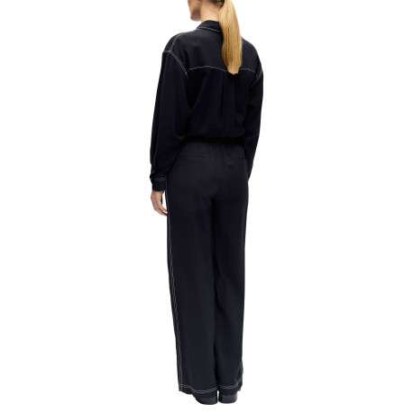 Pantalon chino noir uni pourvu d'une coupe bootcut et d'une taille élastiquée - Image 3