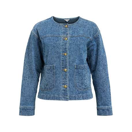 Blouson en jean indigo uni pourvu d'une coupe droite et d'un col rond