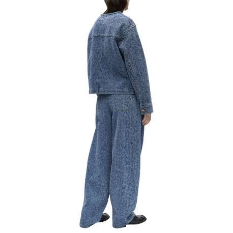 Blouson en jean indigo uni pourvu d'une coupe droite et d'un col rond - Image 3