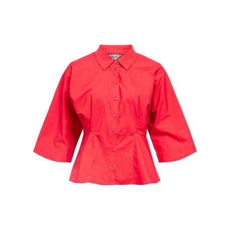 Chemisier en coton biologique rouge uni pourvu d'une coupe cintrée