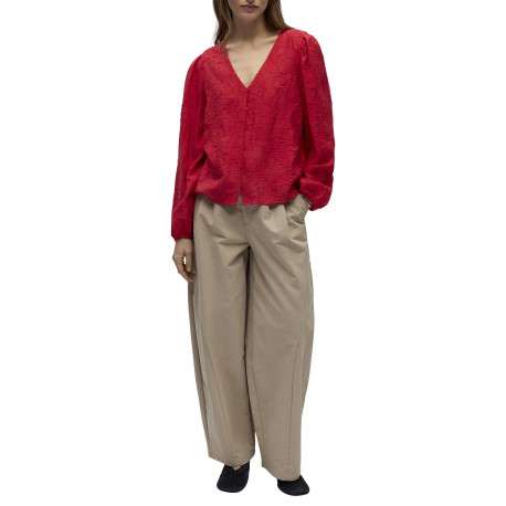 Blouse rouge unie pourvue d'une coupe droite et de manches longues - Image 2