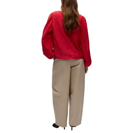 Blouse rouge unie pourvue d'une coupe droite et de manches longues - Image 3