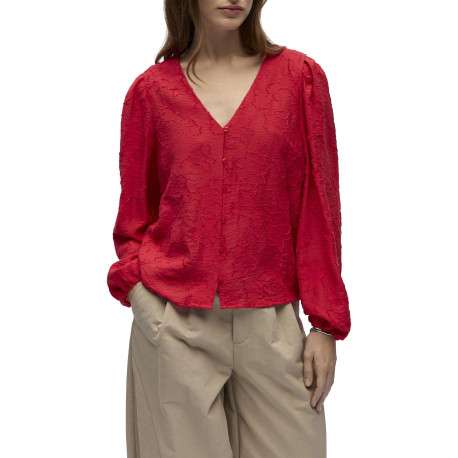 Blouse rouge unie pourvue d'une coupe droite et de manches longues - Image 4