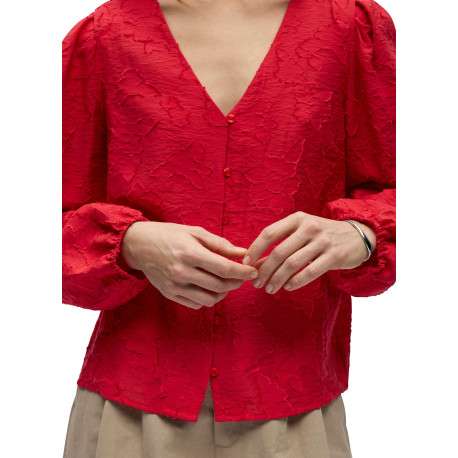 Blouse rouge unie pourvue d'une coupe droite et de manches longues - Image 5