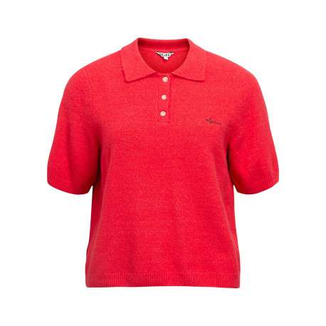 Polo rouge uni pourvu d'une coupe droite et d'un col boutonné