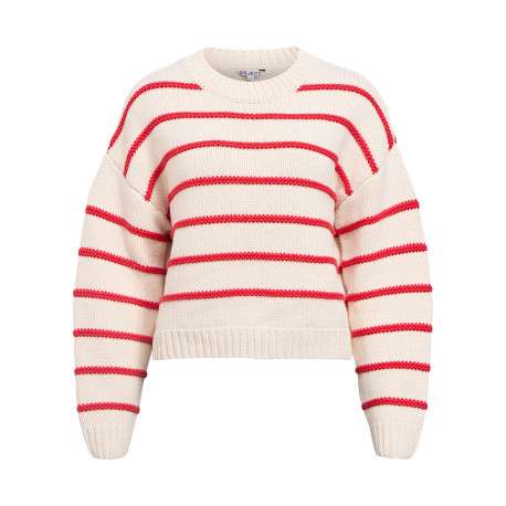 Pull beige à rayures pourvu d'une coupe droite et de manches longues