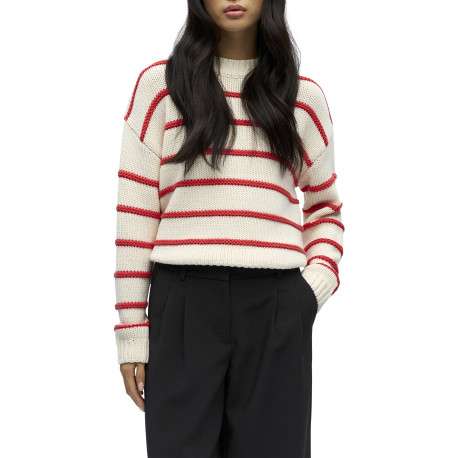 Pull beige à rayures pourvu d'une coupe droite et de manches longues - Image 4