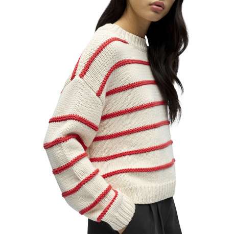 Pull beige à rayures pourvu d'une coupe droite et de manches longues - Image 5