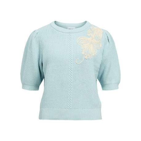 Pull en coton biologique ciel uni pourvu de manches courtes