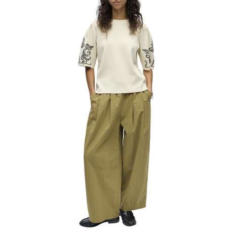 Pull beige uni pourvu d'une coupe droite et de manches courtes - Image 2