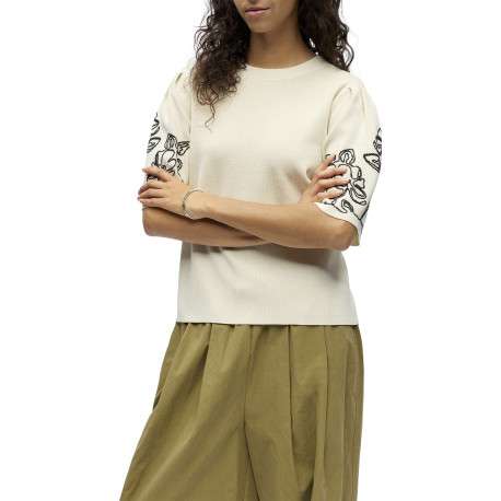 Pull beige uni pourvu d'une coupe droite et de manches courtes - Image 4