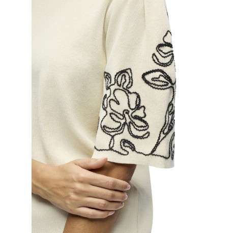 Pull beige uni pourvu d'une coupe droite et de manches courtes - Image 5