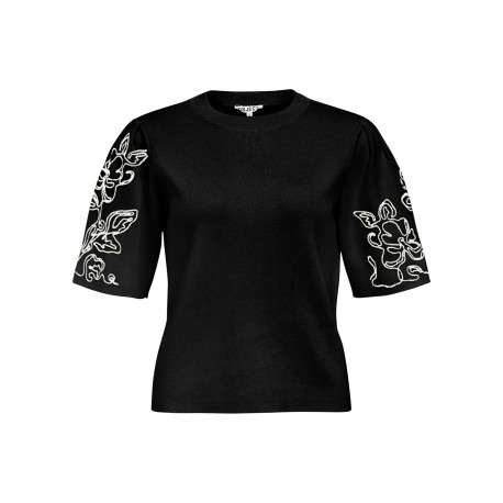 Pull noir uni pourvu d'une coupe droite et de manches courtes