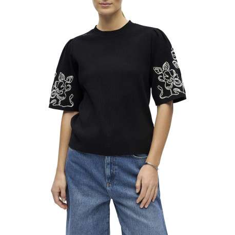 Pull noir uni pourvu d'une coupe droite et de manches courtes - Image 4