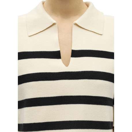 Pull écru à rayures pourvu d'un col v et de manches courtes - Image 5