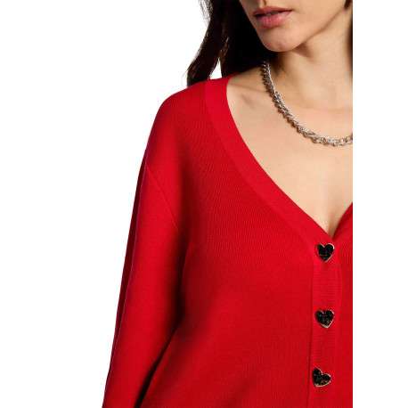Gilet rouge uni avec une coupe droite et des manches longues - Image 5