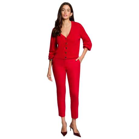 Pantalon Chino rouge uni avec une coupe droite à zip et à bouton - Image 2