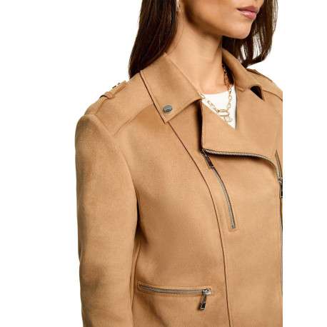 Veste perfecto beige unie avec une coupe droite et un col à revers - Image 4