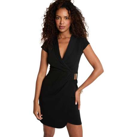 Robe courte noire unie avec une coupe ajustée et des manches courtes - Image 4