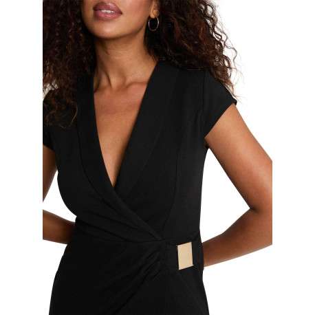 Robe courte noire unie avec une coupe ajustée et des manches courtes - Image 5