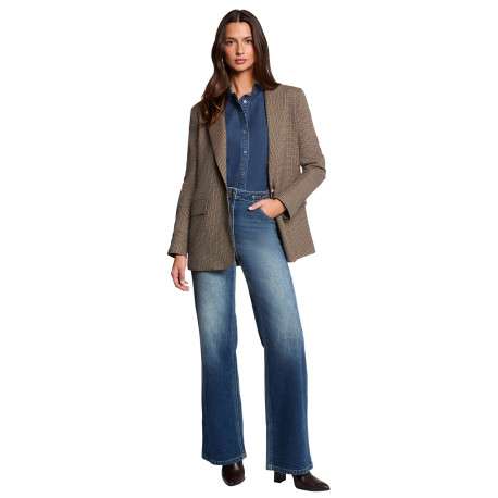 Jean en coton stone uni avec une coupe flare à zip et à bouton - Image 3