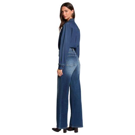Jean en coton stone uni avec une coupe flare à zip et à bouton - Image 4