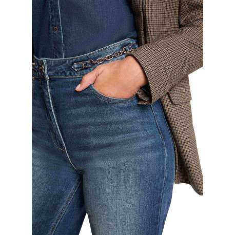 Jean en coton stone uni avec une coupe flare à zip et à bouton - Image 5