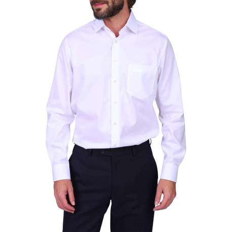 Chemise blanche unie en coton avec une coupe droite et un col à revers