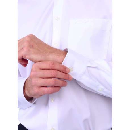 Chemise blanche unie en coton avec une coupe droite et un col à revers - Image 3
