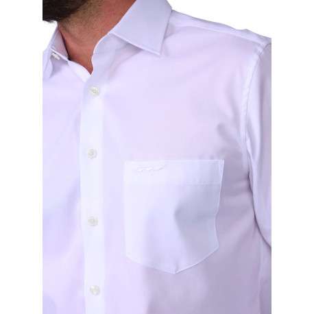 Chemise blanche unie en coton avec une coupe droite et un col à revers - Image 4